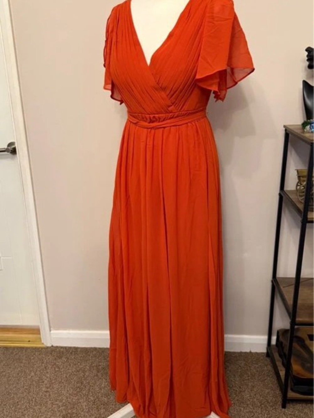 Elegant Orange Maxi Dress with Flutter Sleeves
